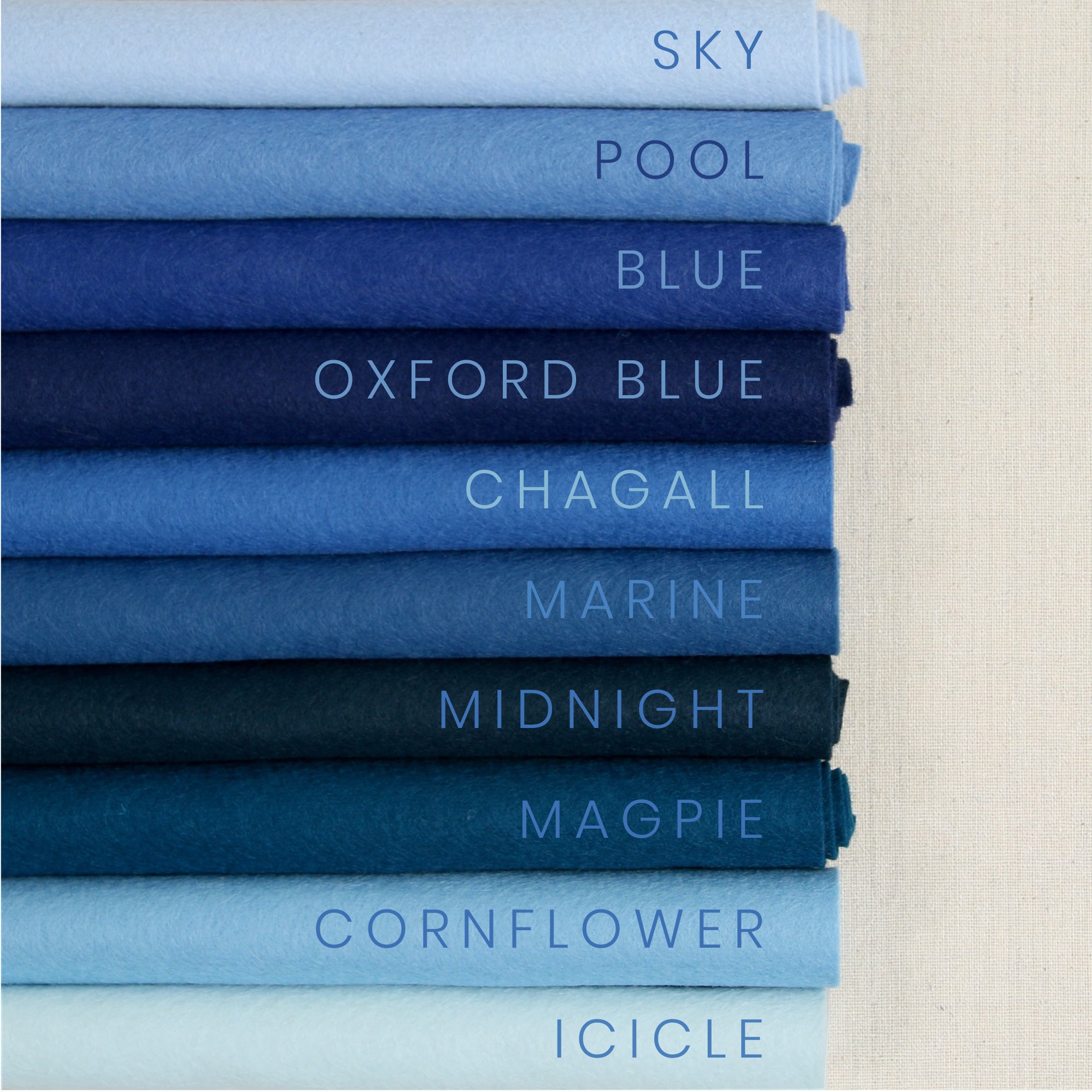 Shades of Blue Felt Color Set 9 X 12 Wool Blend Felt 22 Sheets 